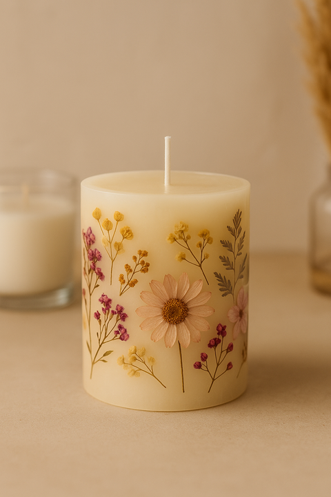 Velas con flores secas: belleza natural sin riesgo