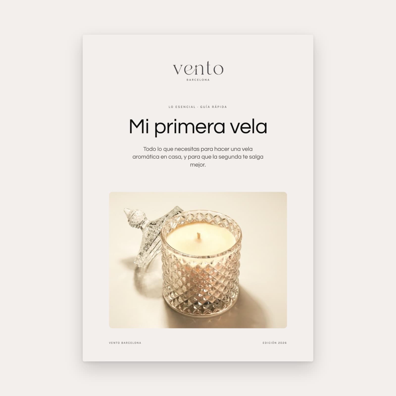 Guía «Mi primera vela» de Vento Barcelona para hacer velas aromáticas en casa